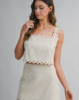 The Arity Scalloped Cut Out Crop Top + Mini Skirt Set - Sold Separately