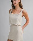 The Arity Scalloped Cut Out Crop Top + Mini Skirt Set - Sold Separately
