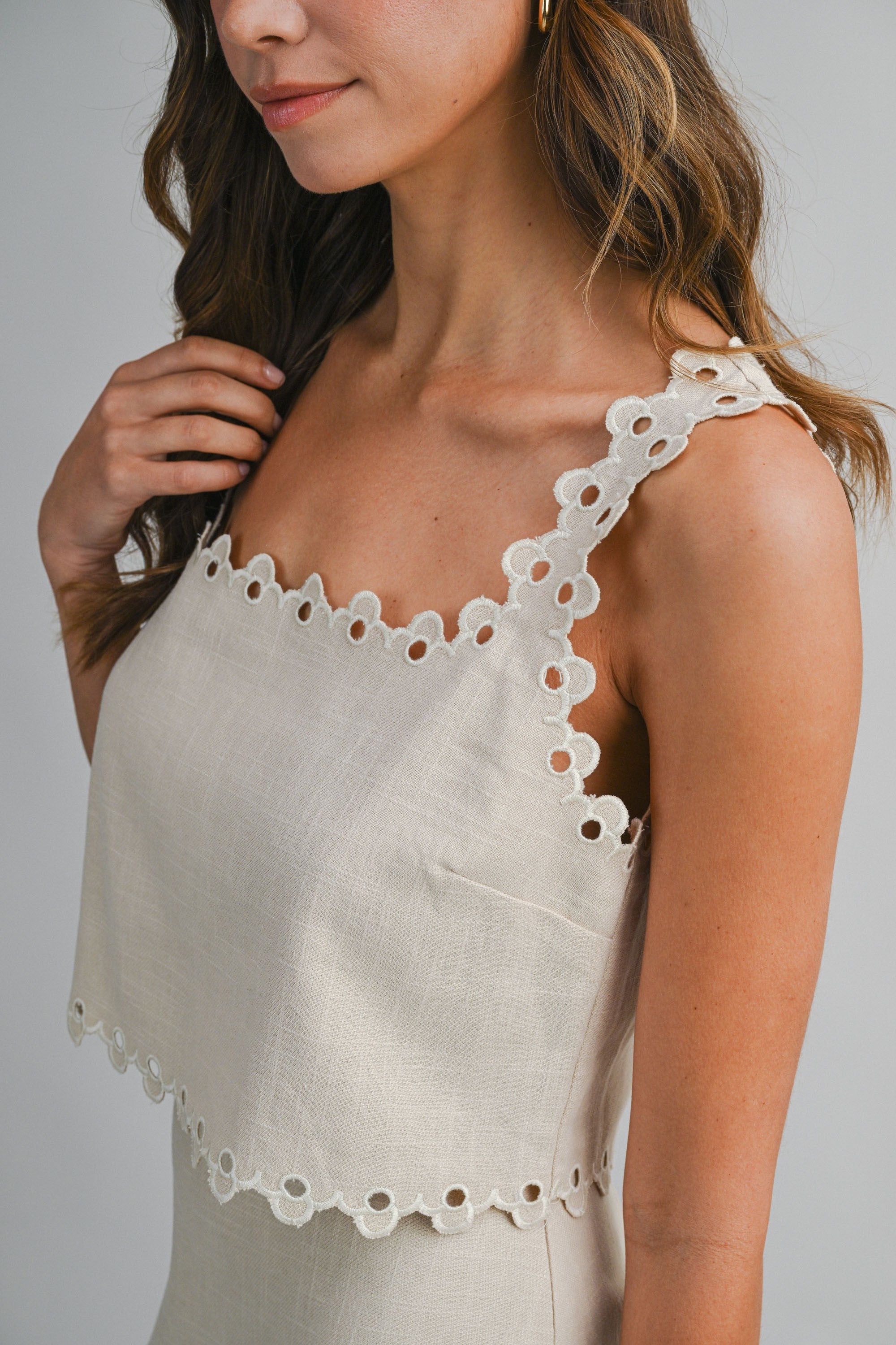 The Arity Scalloped Cut Out Crop Top + Mini Skirt Set - Sold Separately