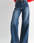 The Avery Dark Denim Micro Patch Pocket Wide Leg Jeans