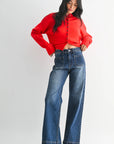 The Avery Dark Denim Micro Patch Pocket Wide Leg Jeans
