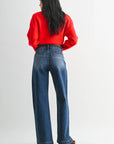 The Avery Dark Denim Micro Patch Pocket Wide Leg Jeans