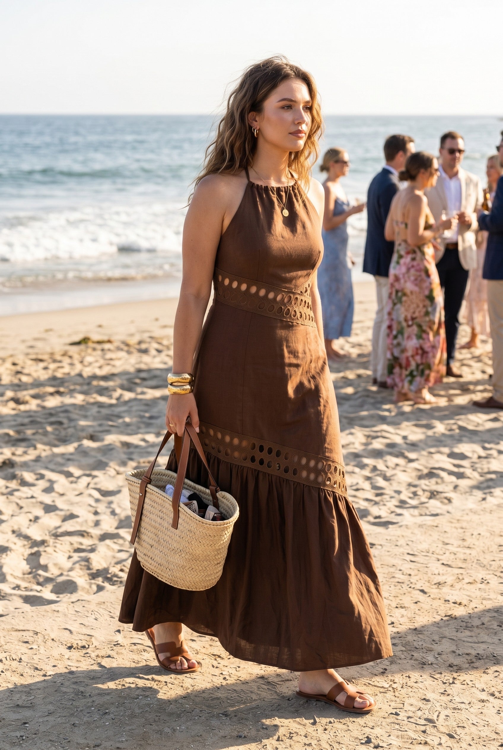 The Elissa Mocha Halter Cutwork Dress