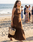 The Elissa Mocha Halter Cutwork Dress