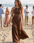 The Elissa Mocha Halter Cutwork Dress