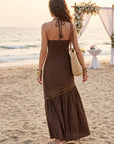 The Elissa Mocha Halter Cutwork Dress