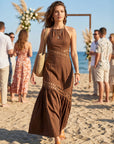 The Elissa Mocha Halter Cutwork Dress