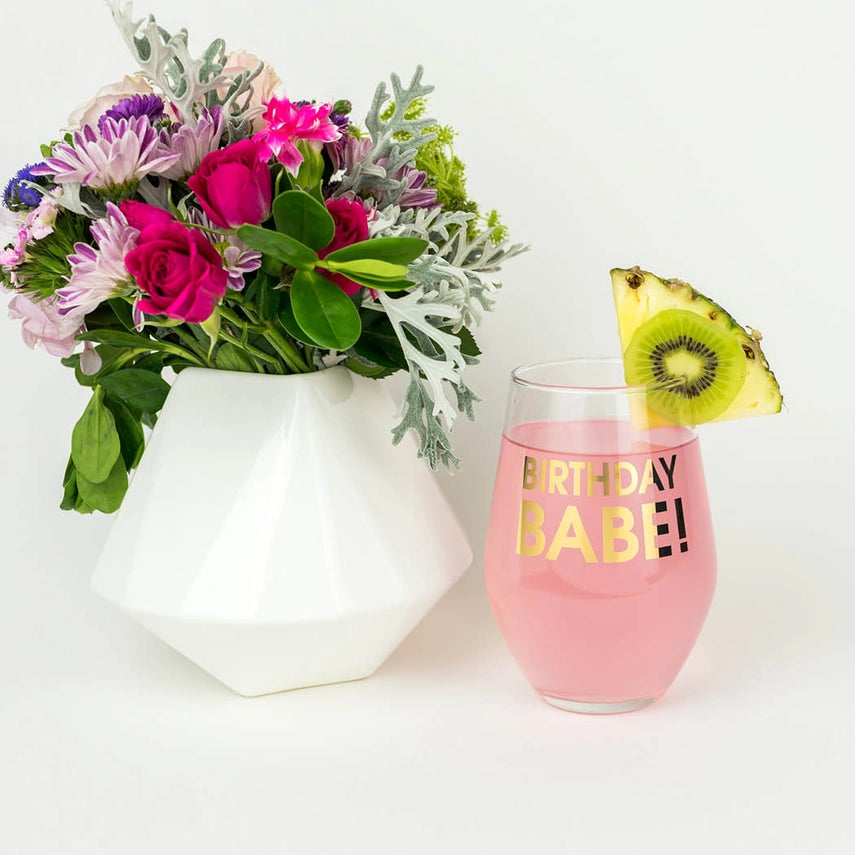 The Birthday Babe Stemless Wine Glass