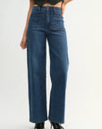 The Briar Dark Denim Mini Patch Pocket Wide Jeans