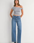 The Briar Medium Denim Mini Patch Pocket Wide Leg Jeans
