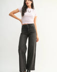 The Briar Black Mini Patch Pocket Wide Leg Jeans