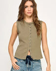 The Bridget Olive Button Down Tank Top
