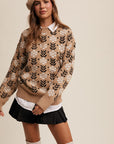 The Brinley Taupe Flower Pattern Knit Sweater