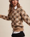 The Brinley Taupe Flower Pattern Knit Sweater