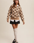 The Brinley Taupe Flower Pattern Knit Sweater