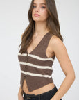 The Brooke Brown Stripe Button Knit Vest
