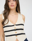 The Brooke Cream Stripe Button Knit Vest