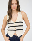 The Brooke Cream Stripe Button Knit Vest