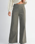 The Cammy Dark Olive Buttoned Wide Leg Pants
