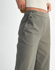 The Cammy Dark Olive Buttoned Wide Leg Pants