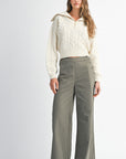 The Cammy Dark Olive Buttoned Wide Leg Pants
