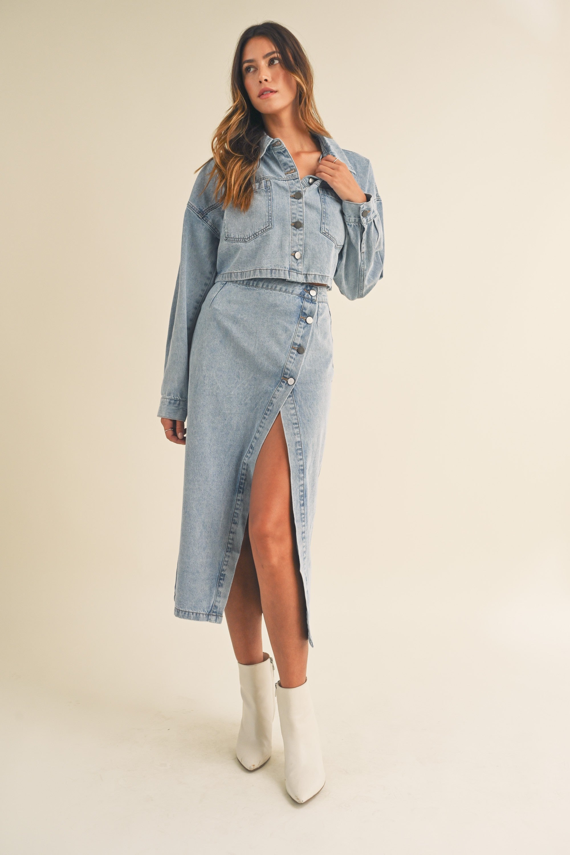 Denim jacket and hot sale skirt set