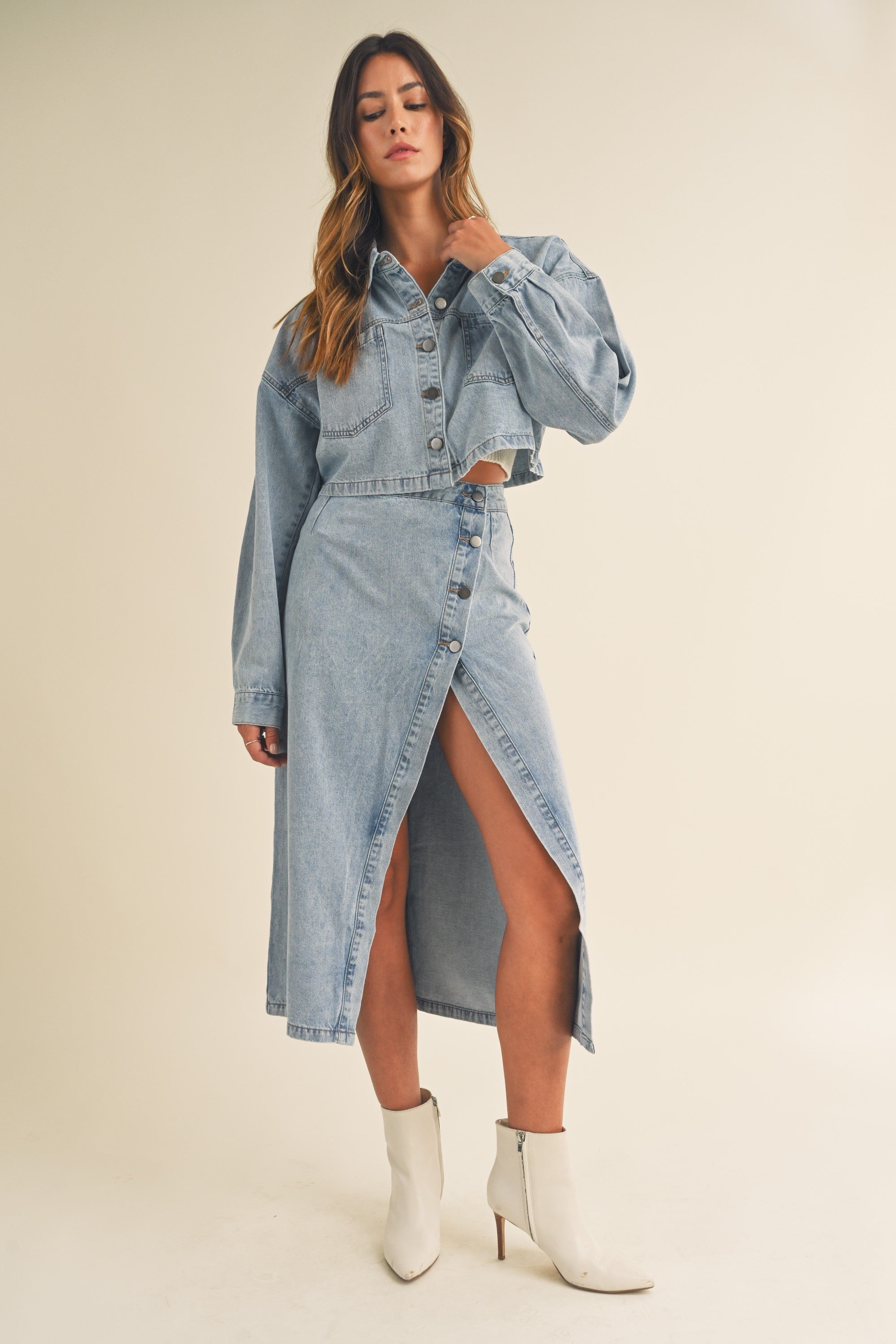 The Carissa Denim Jacket Skirt Set Sold Separately