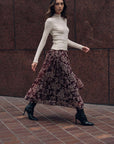 The Carmilla Burgundy Floral Organza Midi Skirt