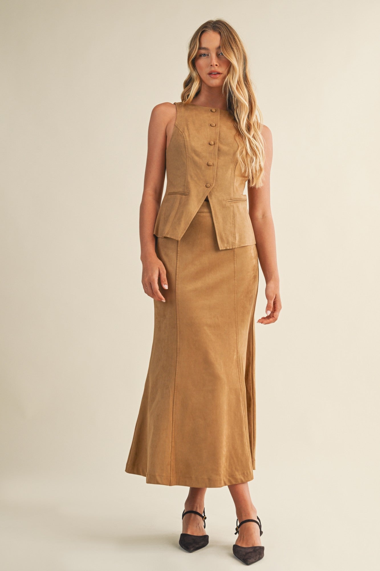 The Chanel Tie Back Suede Vest