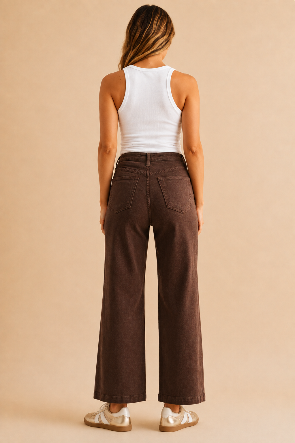 The Raley Dark Brown Patch Pocket Wide Leg Jeans