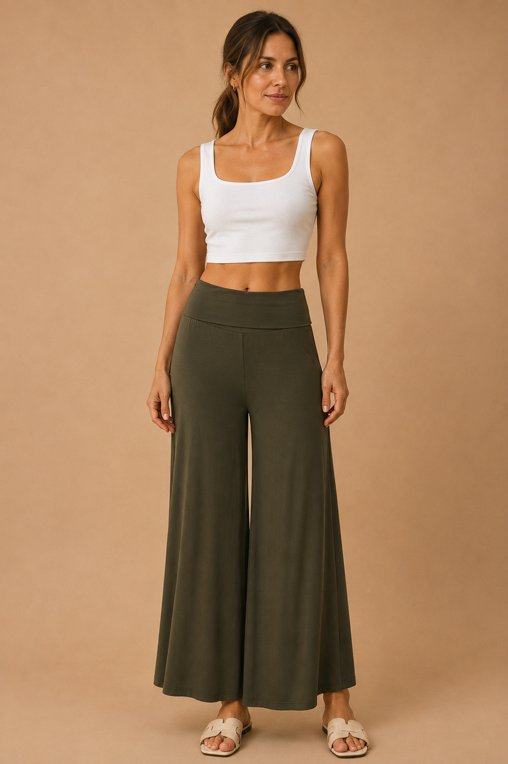 The Jaya Fine Olive Palazzo Pants