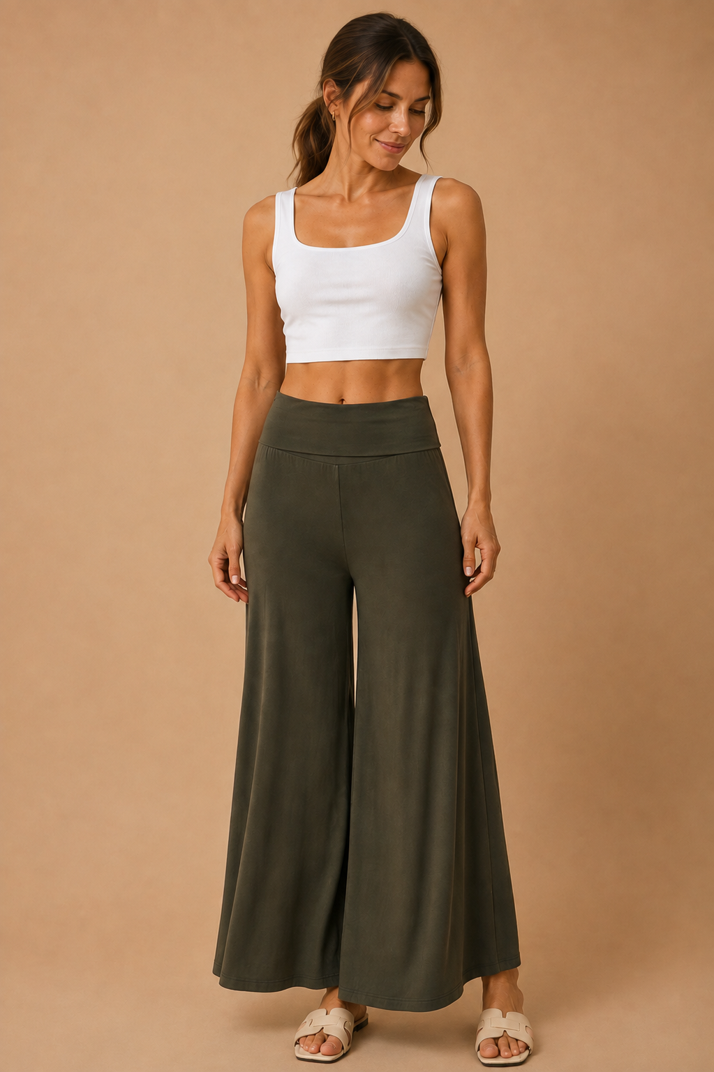 The Jaya Fine Olive Palazzo Pants
