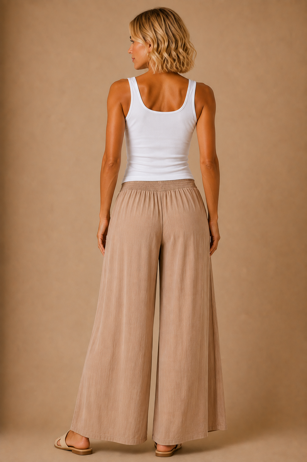 The Amara Taupe Smocked Pants