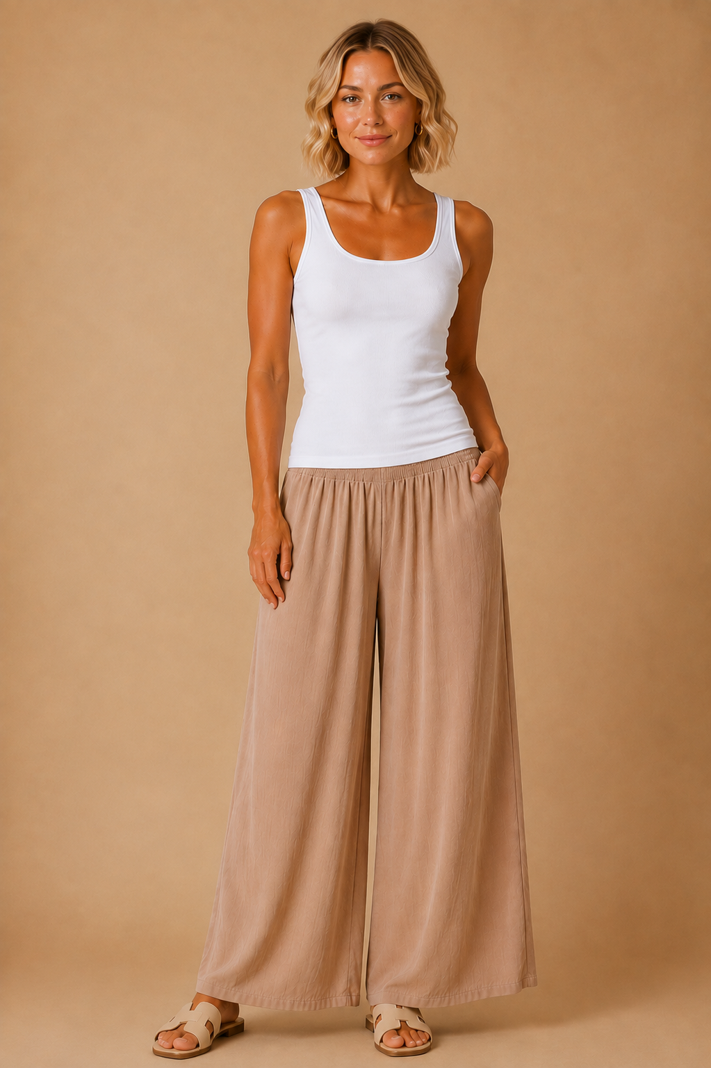 The Amara Taupe Smocked Pants