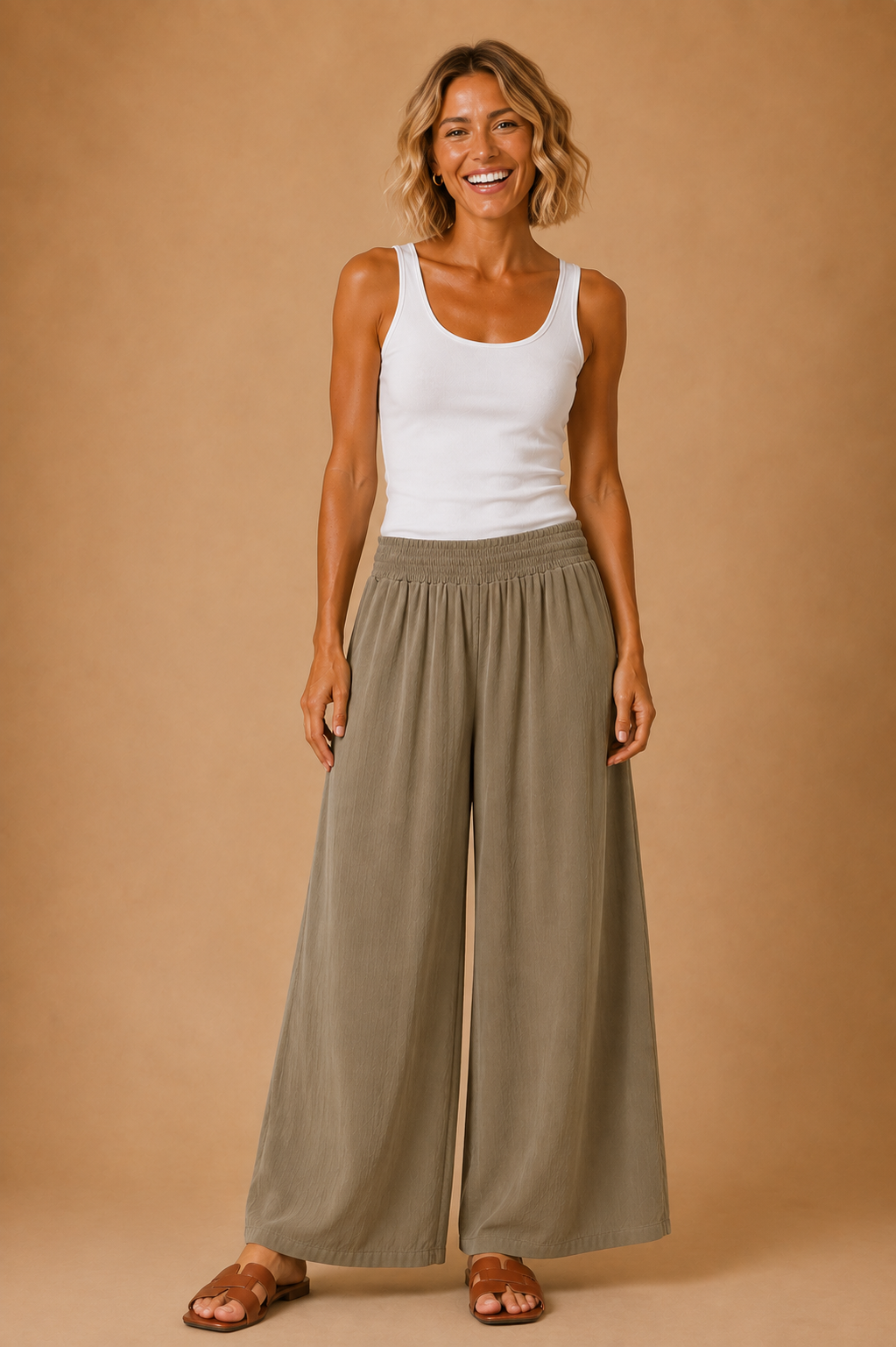 The Amara Vintage Olive Smocked Pants