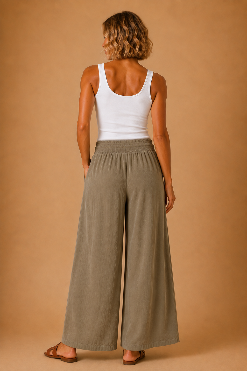 The Amara Vintage Olive Smocked Pants