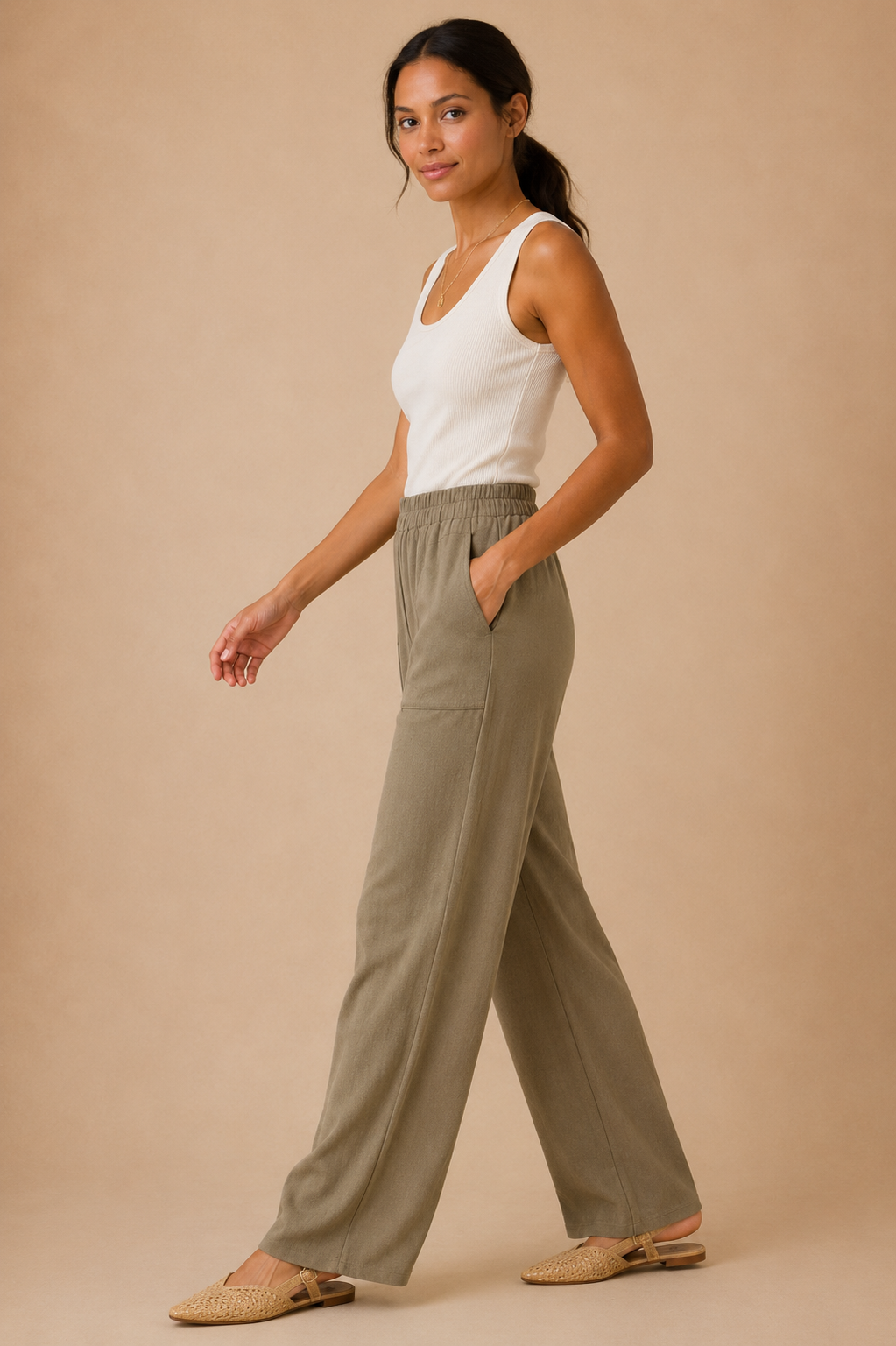 The Kieran Vintage Olive Linen Utility Pants