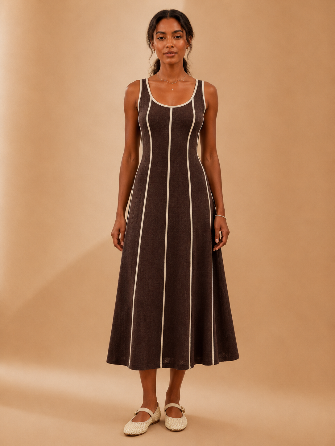 The Sahar Brown Linen Midi Dress