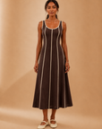 The Sahar Brown Linen Midi Dress