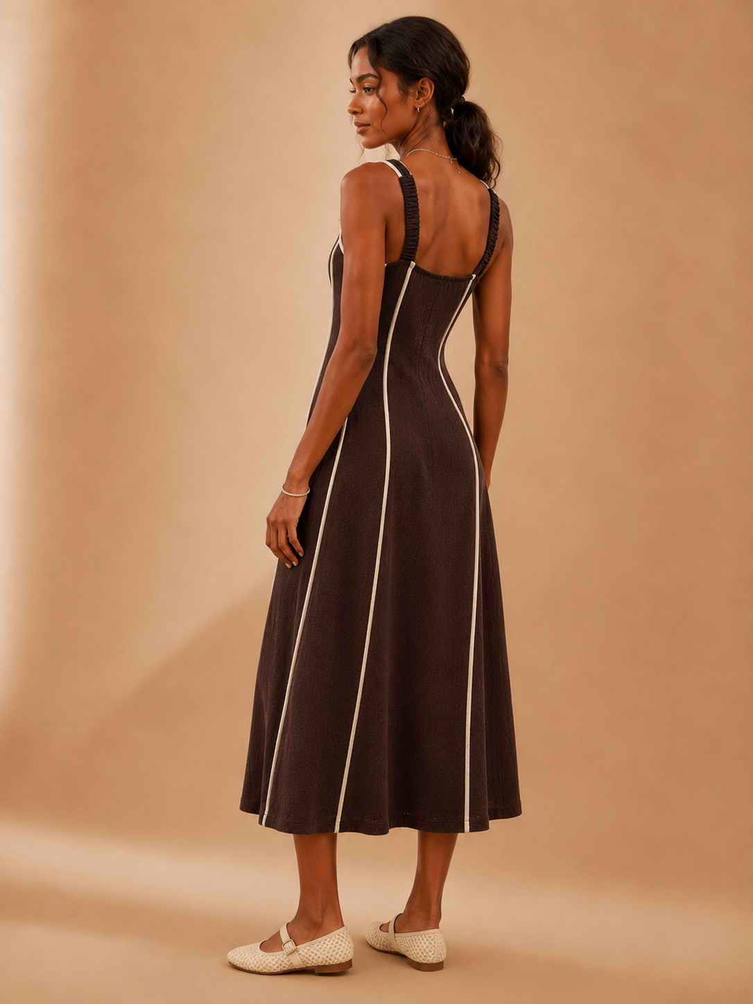 The Sahar Brown Linen Midi Dress