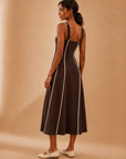 The Sahar Brown Linen Midi Dress