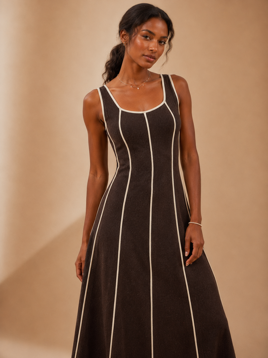 The Sahar Brown Linen Midi Dress