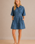 The Clover Denim Pleated Shirt Dress