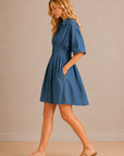 The Clover Denim Pleated Shirt Dress