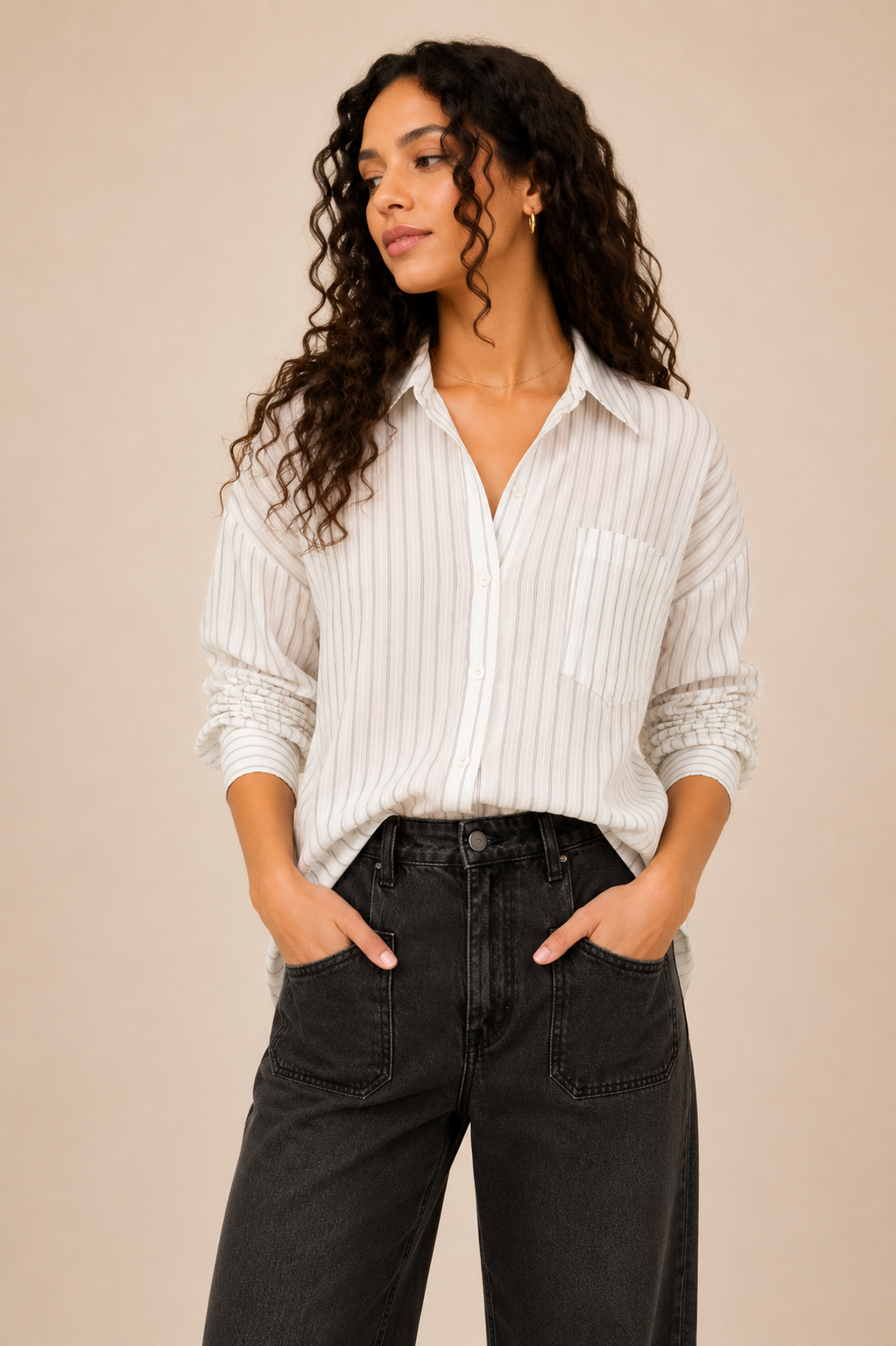 The Elaine Ivory Striped Button Down Shirt