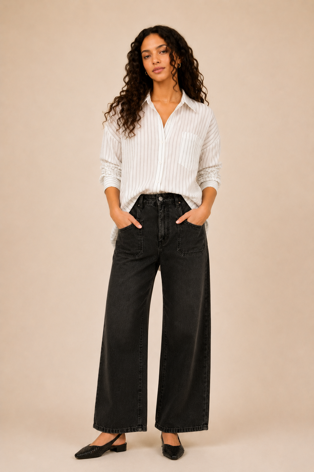 The Elaine Ivory Striped Button Down Shirt