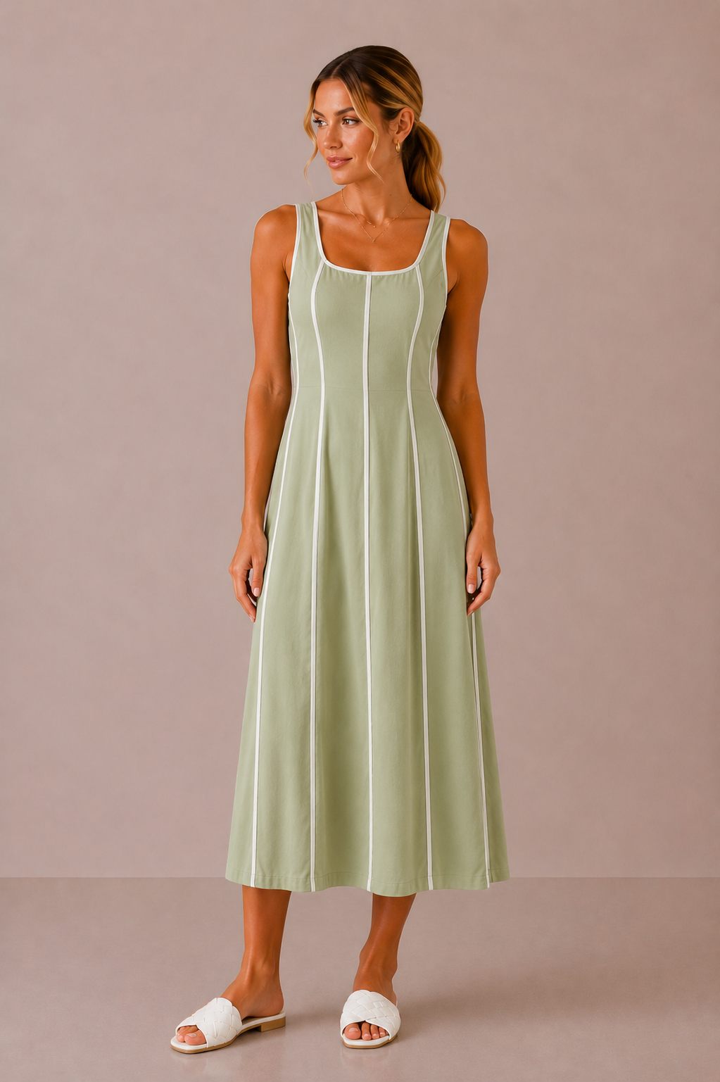 The Sahar Sage Linen Midi Dress