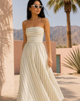 The Lenora Olive Stripe Strapless Midi Dress