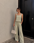 The Mira Light Olive Striped Top + Pant Set - Sold Separately