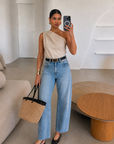 The Bella Light Denim Seamed Barrel Jeans